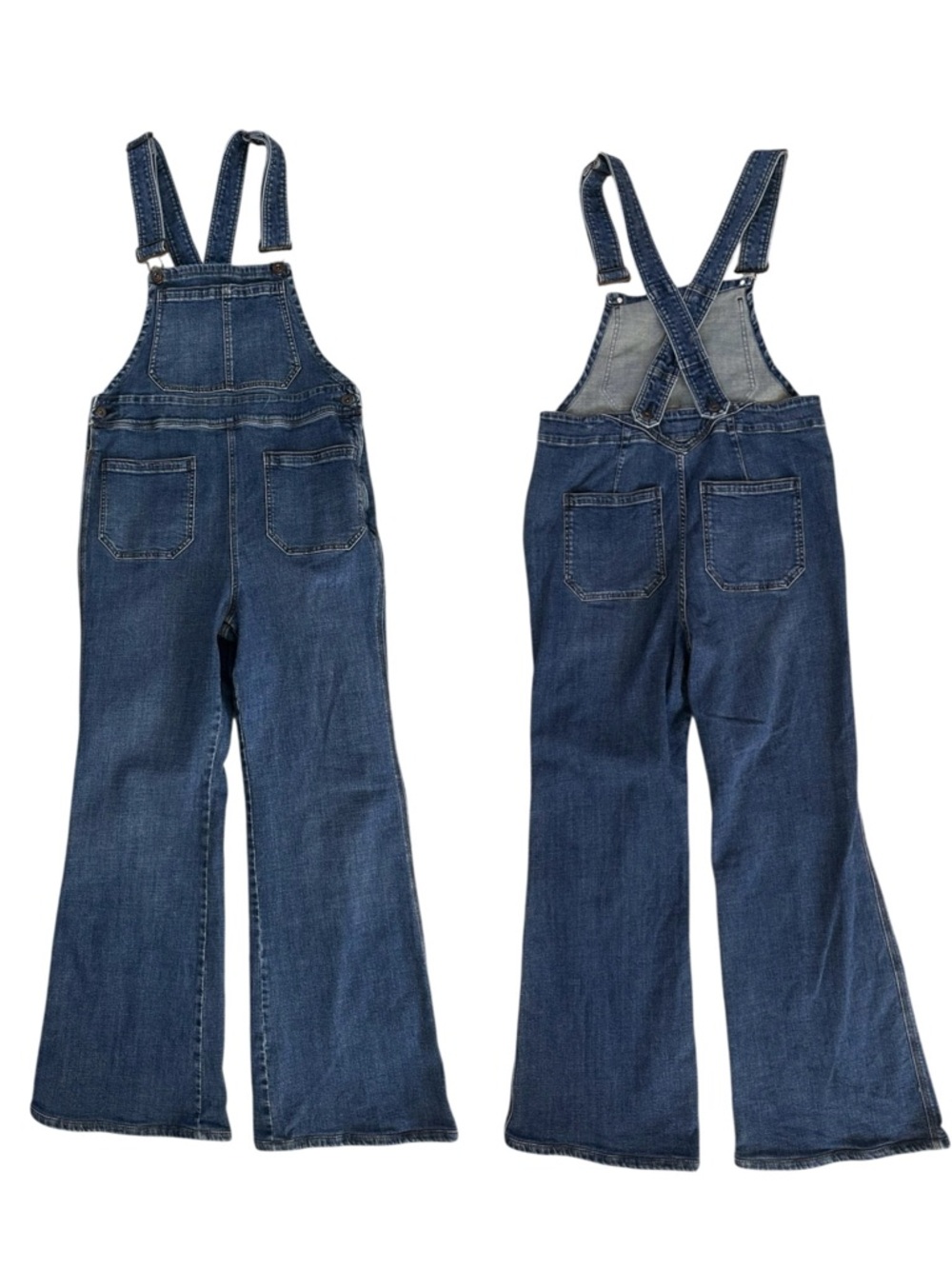 Free People Blue Denim Jean Criss Cross X Back Overalls Dungarees 31 12